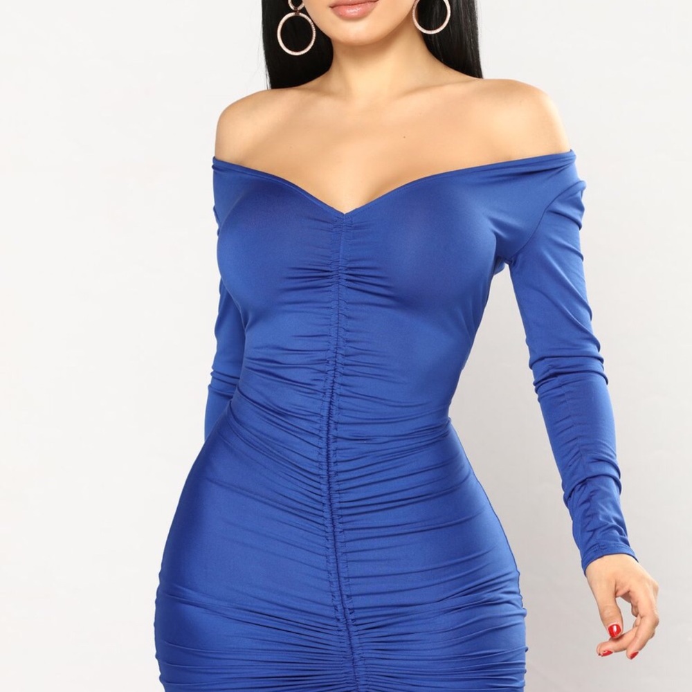 Fashion Nova Ruched Dress- Navy